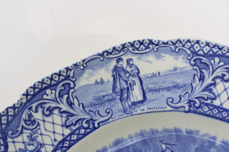 photo of vintage Crown Ducal Colonial Times blue & white china dinner plate Spirit of 1776 #6