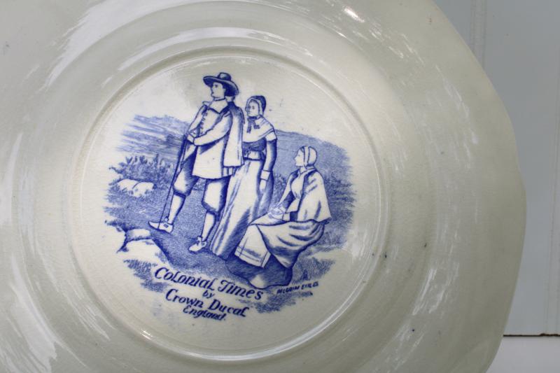 photo of vintage Crown Ducal Colonial Times blue & white china dinner plate Spirit of 1776 #8