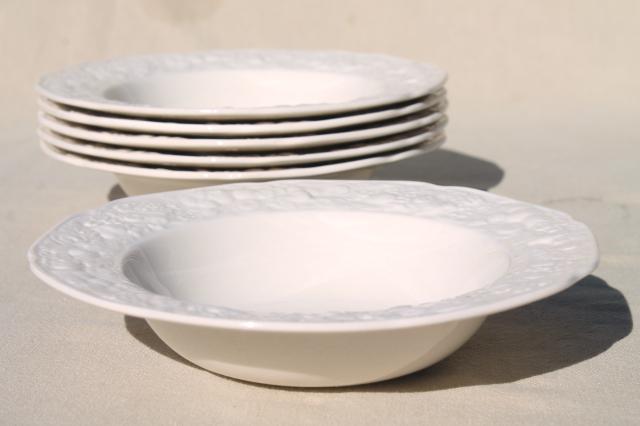 photo of vintage Crown Ducal England china cereal bowls, creamware w/ embossed border #3