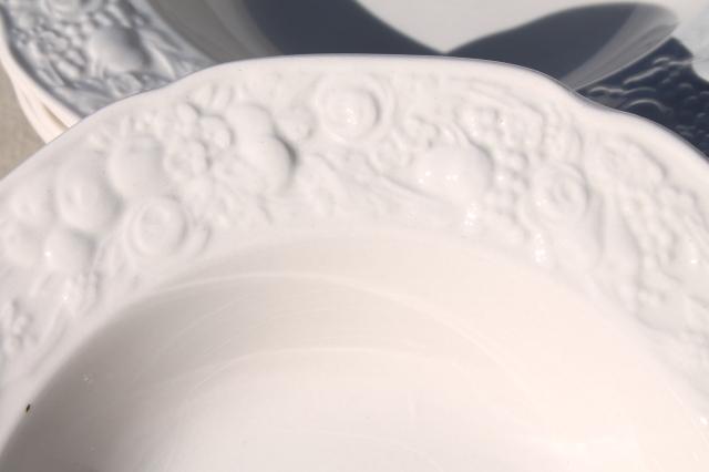 photo of vintage Crown Ducal England china cereal bowls, creamware w/ embossed border #4