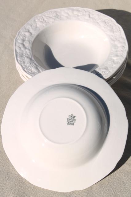 photo of vintage Crown Ducal England china cereal bowls, creamware w/ embossed border #6