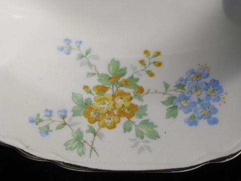 photo of vintage Crown Potteries china soup bowls, forget-me-not flowers in blue & yellow #3