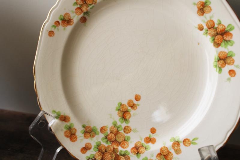 photo of vintage Crown potteries orange clover pattern dishes, set of 6 small plates depression era #3