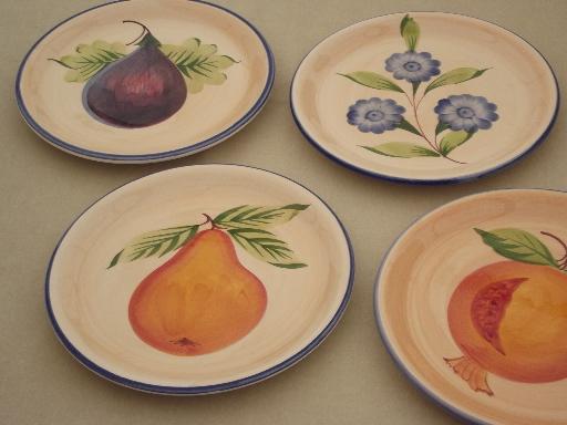 photo of vintage Culinary Connection Italian ceramic plates w/ fruit & flowers, figs #1