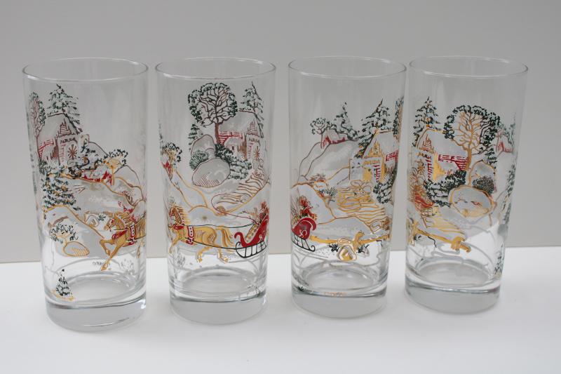 photo of vintage Culver sleigh ride Christmas holiday drinking glasses highball tumblers #1