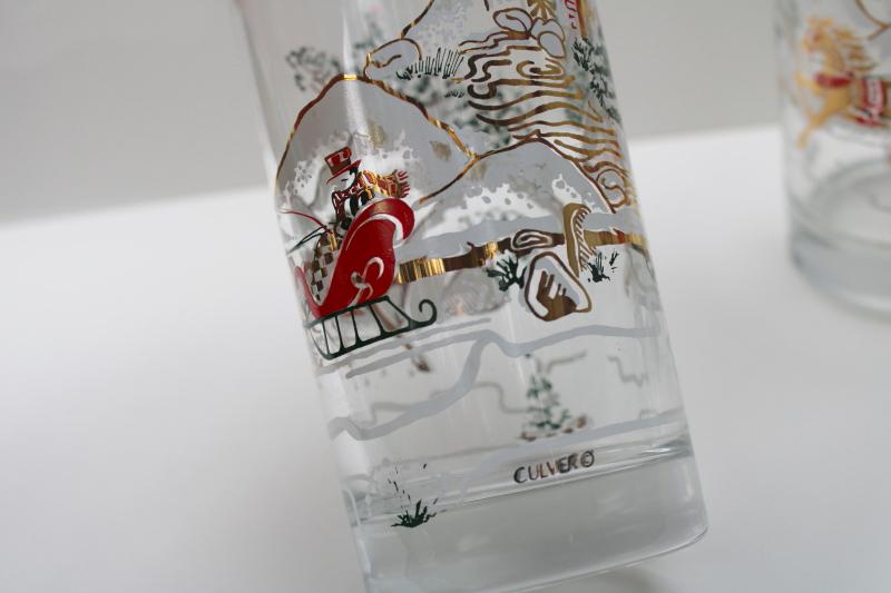 photo of vintage Culver sleigh ride Christmas holiday drinking glasses highball tumblers #2