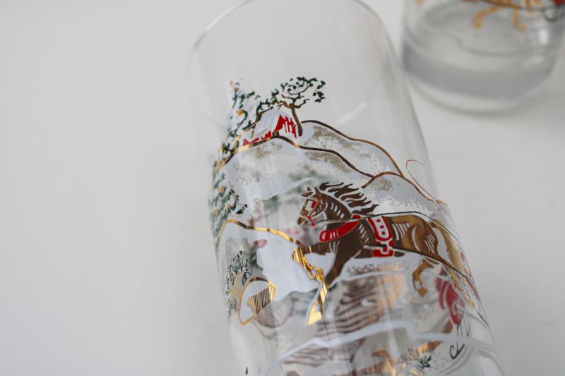 photo of vintage Culver sleigh ride Christmas holiday drinking glasses highball tumblers #3