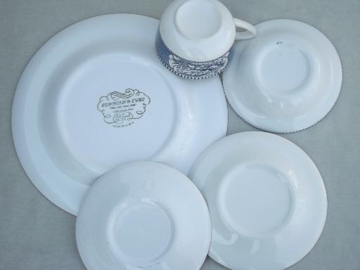 photo of vintage Currier & Ives blue and white china dishes, dinnerware set for 6 #4