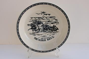 vintage Currier & Ives blue & white Royal china pie plate The Sleigh Race