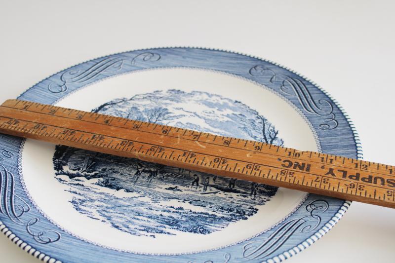 photo of vintage Currier & Ives blue & white transferware china chop or cake plate, cutting ice #5