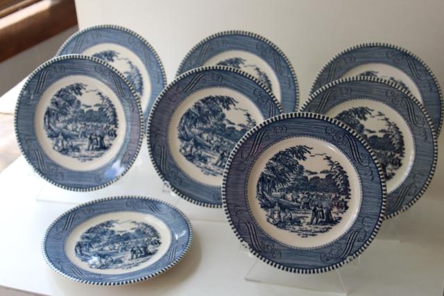 photo of vintage Currier and Ives blue print bread & butter plates, harvest scene #5