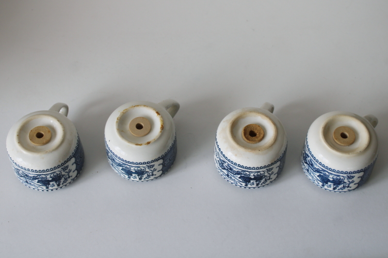 photo of vintage Currier & Ives print salt & pepper shakers, blue and white Royal China lot of two S&P sets  #3