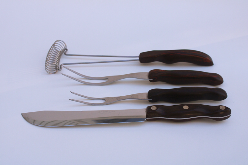 photo of vintage Cutco kitchen utensils lot meat forks, knife, whisk w/ rosewood plastic handles  #1