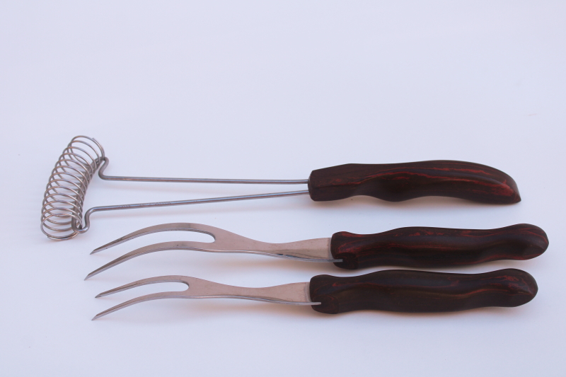 photo of vintage Cutco kitchen utensils lot meat forks, knife, whisk w/ rosewood plastic handles  #8