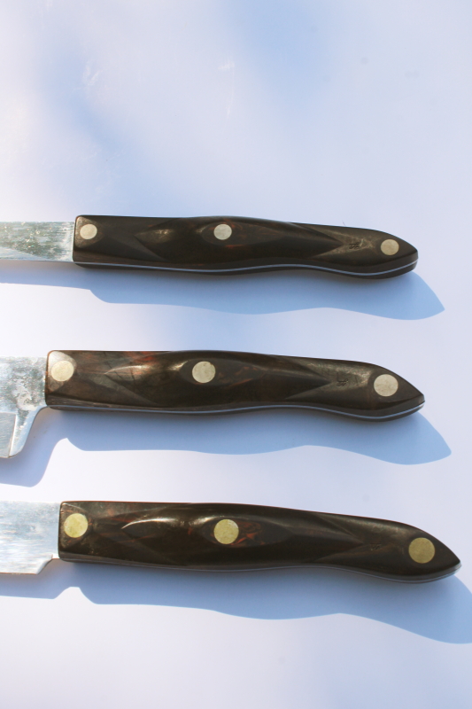 photo of vintage Cutco knives brown bakelite handles 1722 butcher knife, 1723 serrated carving, 1725 french chef's knife #4