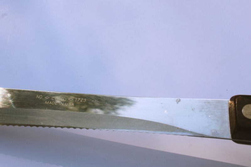 photo of vintage Cutco knives brown bakelite handles 1722 butcher knife, 1723 serrated carving, 1725 french chef's knife #5