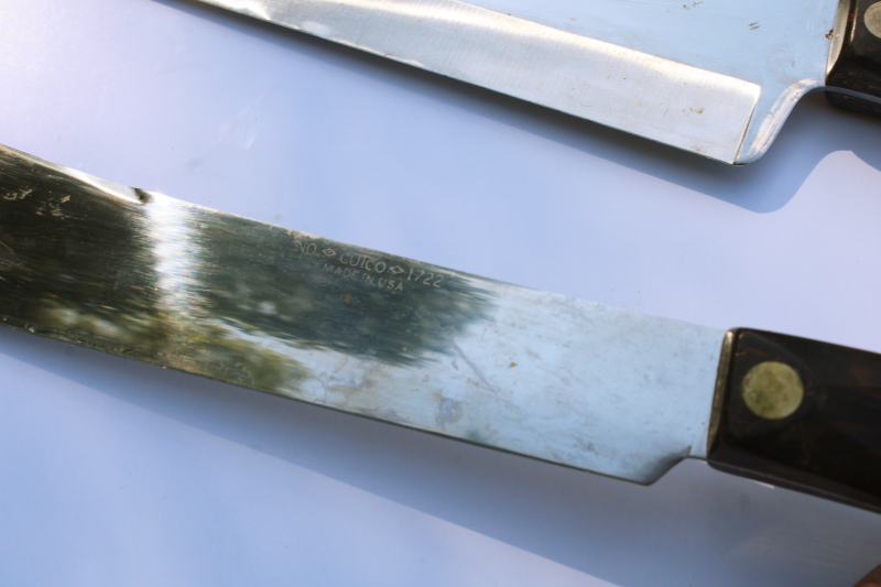 photo of vintage Cutco knives brown bakelite handles 1722 butcher knife, 1723 serrated carving, 1725 french chef's knife #7