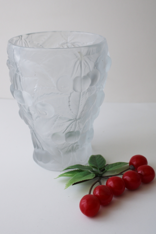 photo of vintage Czech Barolac cherries vase, art deco glass w/ frosted satin finish #1