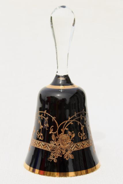 photo of vintage Czech Bohemia glass table bells, hand painted gold colored glass bell collection #3