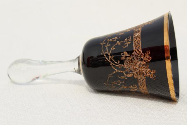 photo of vintage Czech Bohemia glass table bells, hand painted gold colored glass bell collection #4