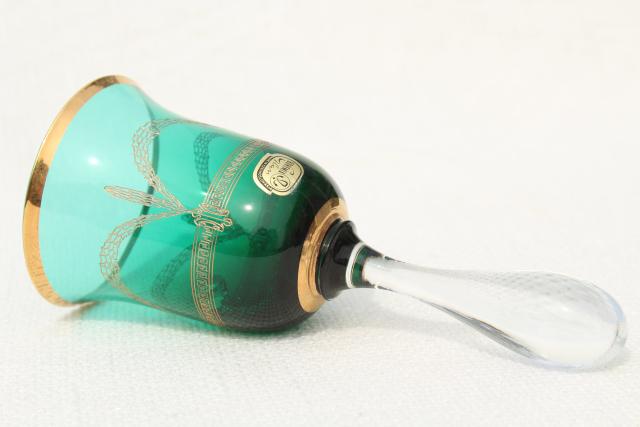 photo of vintage Czech Bohemia glass table bells, hand painted gold colored glass bell collection #8