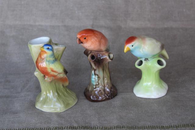 photo of vintage Czech bird figurine figural flower holders, frog style vases collection #2