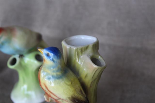 photo of vintage Czech bird figurine figural flower holders, frog style vases collection #3