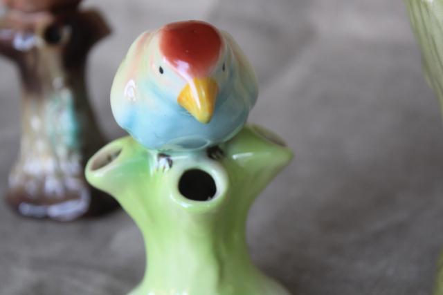 photo of vintage Czech bird figurine figural flower holders, frog style vases collection #5