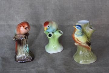 catalog photo of vintage Czech bird figurine figural flower holders, frog style vases collection