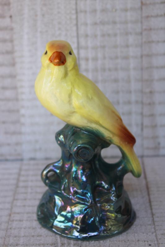 photo of vintage Czech china bird figurine, yellow canary round mark Czecho Slovakia #1