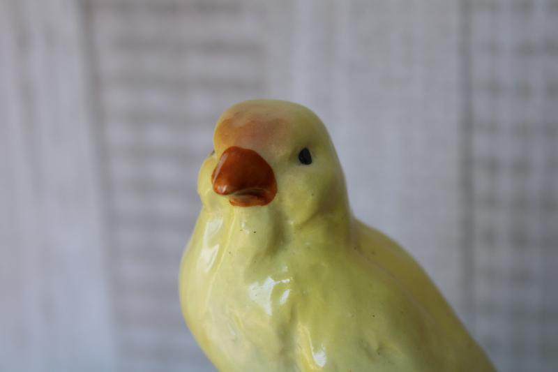 photo of vintage Czech china bird figurine, yellow canary round mark Czecho Slovakia #2