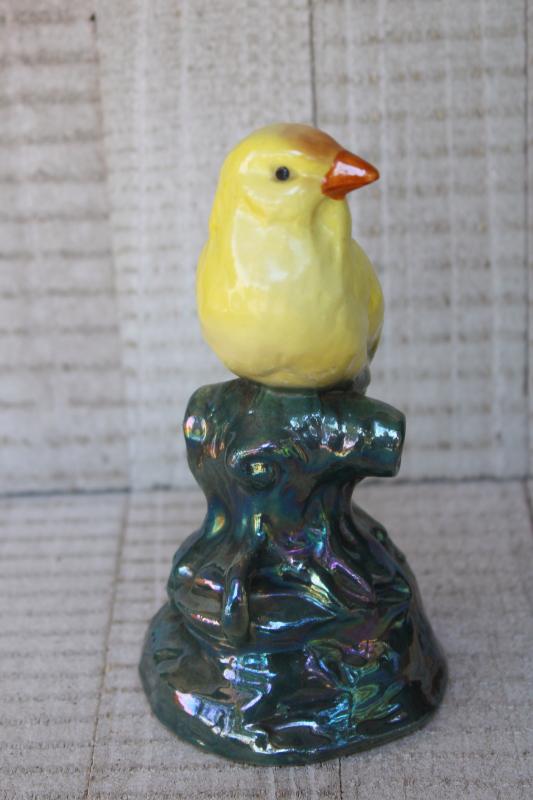 photo of vintage Czech china bird figurine, yellow canary round mark Czecho Slovakia #3