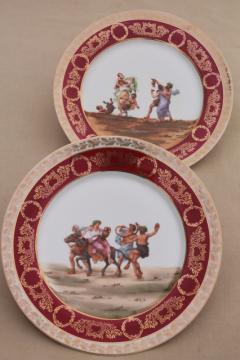 catalog photo of vintage Czechoslovakia porcelain plates, Bacchanalia scenes tribute to Bacchus god of wine