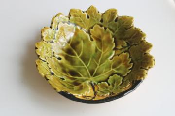 catalog photo of vintage Czechoslovakia small bowl or trinket dish, majolica style autumn leaves 