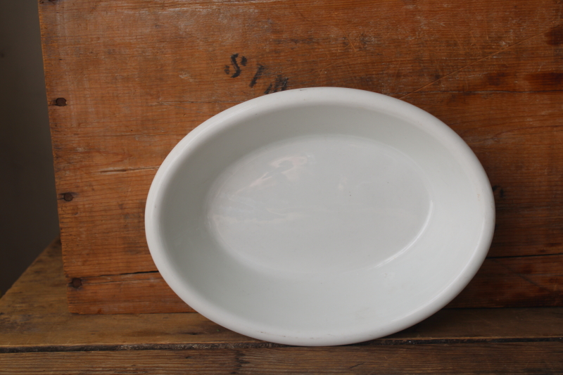 photo of vintage D E McNicol West Virginia vitrified china, simple chunky white ironstone oval bowl  #2