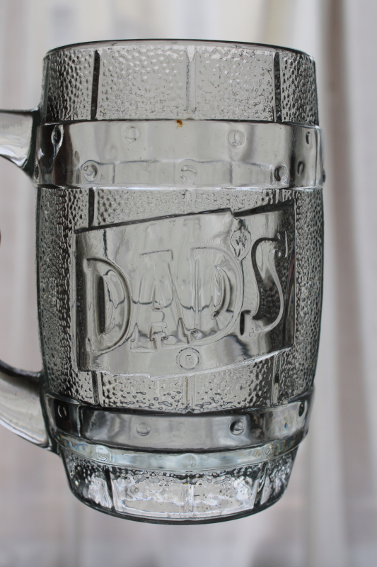 photo of vintage Dad's Root Beer mugs, barrel shape embossed glass collectible advertising #2