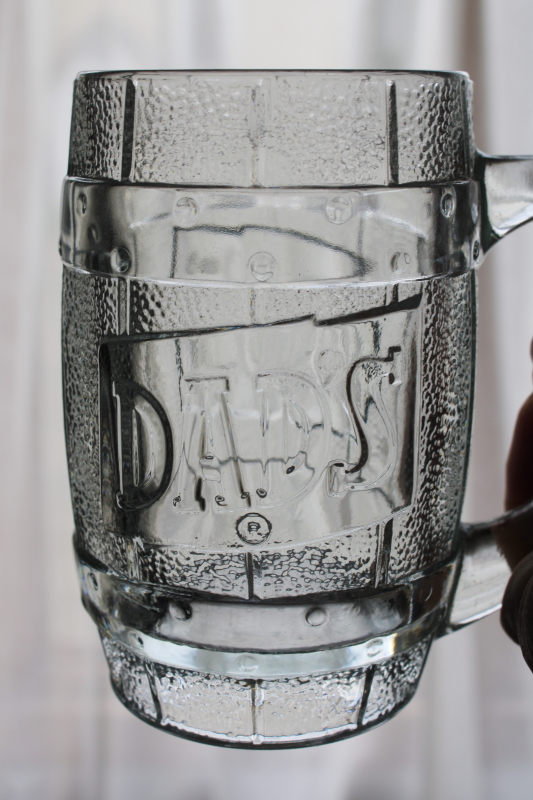 photo of vintage Dad's Root Beer mugs, barrel shape embossed glass collectible advertising #3