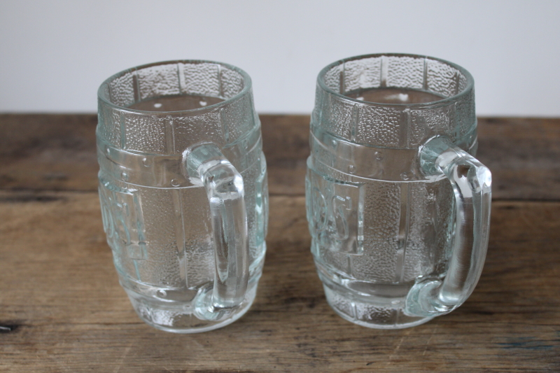 photo of vintage Dad's Root Beer mugs, barrel shape embossed glass collectible advertising #4