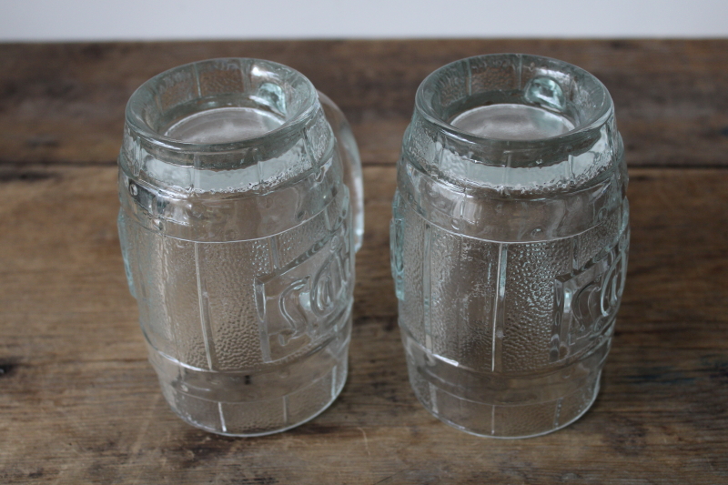 photo of vintage Dad's Root Beer mugs, barrel shape embossed glass collectible advertising #5