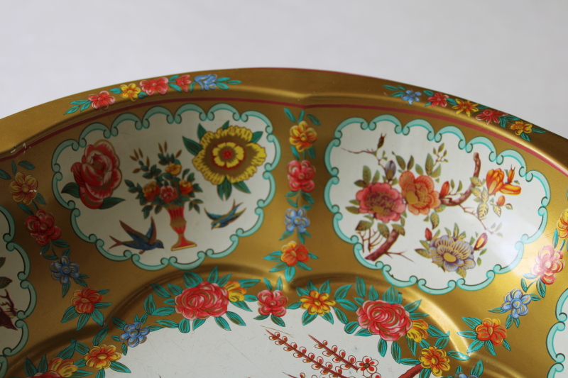 photo of vintage Daher Decorated Ware bowl, chinoiserie roosters chickens litho print metal  #3