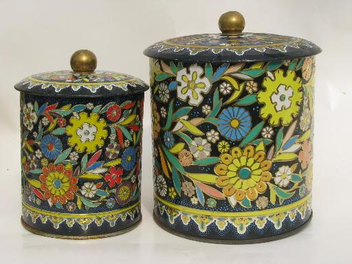 photo of vintage Daher Decorated Ware made in England tole metal canister jars set #2