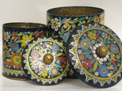 photo of vintage Daher Decorated Ware made in England tole metal canister jars set #3