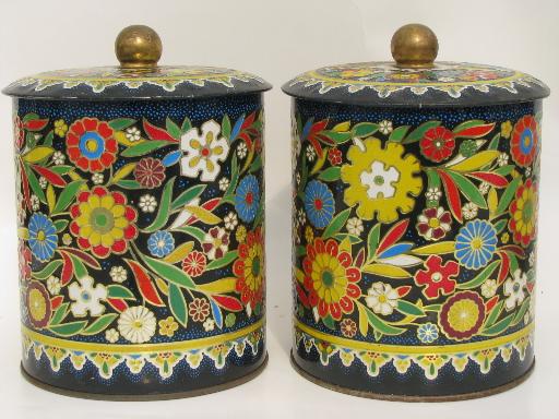 photo of vintage Daher Decorated Ware made in England tole metal canister jars set #4