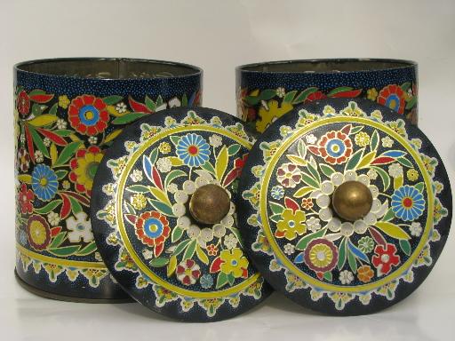 photo of vintage Daher Decorated Ware made in England tole metal canister jars set #5