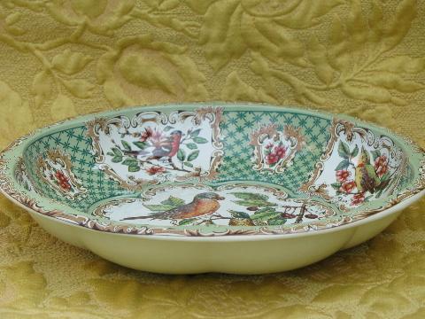 photo of vintage Daher English toleware bowls, robins and cherries, birds on branch #3