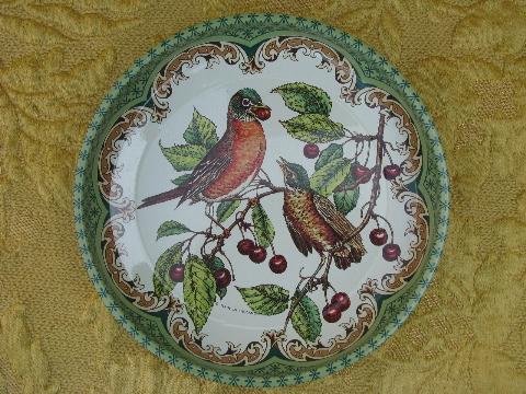 photo of vintage Daher English toleware bowls, robins and cherries, birds on branch #4