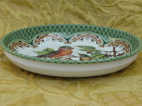 photo of vintage Daher English toleware bowls, robins and cherries, birds on branch #5