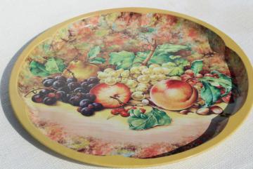 vintage Daher Ware round metal table top serving tray, fruit still life old masters style