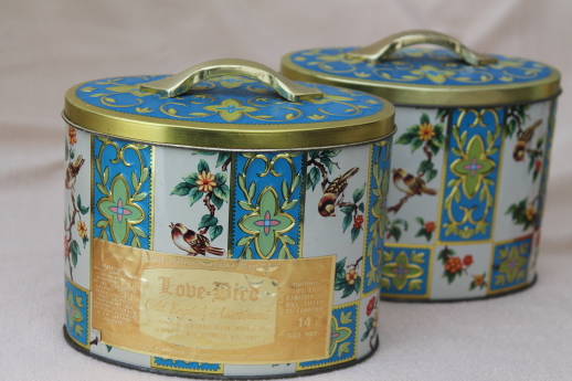 photo of vintage Daher Ware tin & English biscuit tins, metal canisters w/ birds & flowers #8