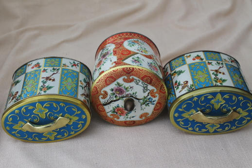 photo of vintage Daher Ware tin & English biscuit tins, metal canisters w/ birds & flowers #9